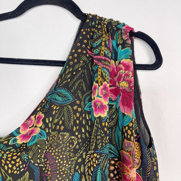 New Evereve XSmall XS Azalea One Shoulder Top Black Green Multi Floral Print - Picture 3 of 9